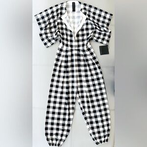 NWT! Norma Kamali Rectangle Jog Jumpsuit in Black Buffalo Check | Size XXS/32